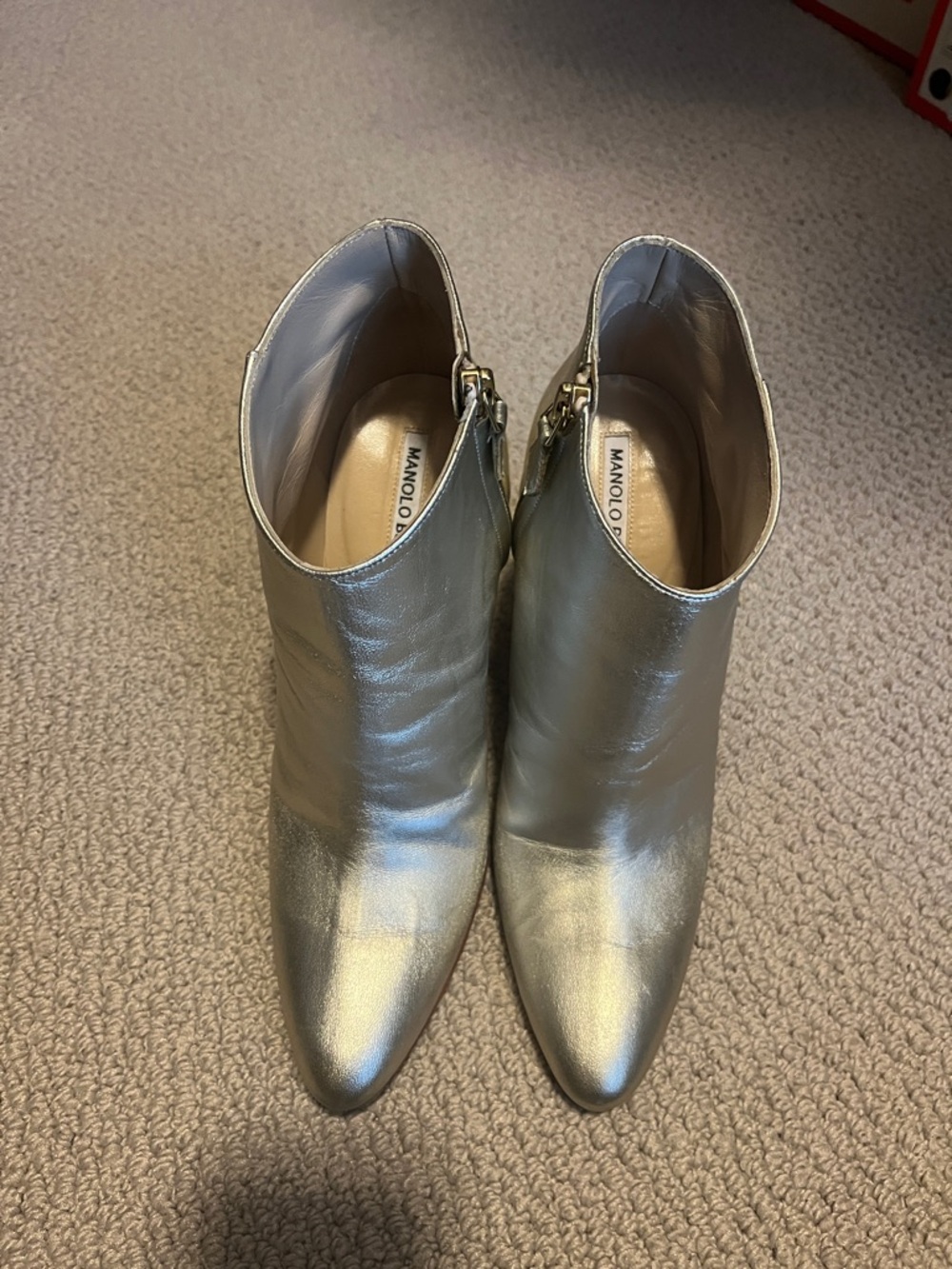 Manolo Blahnik Metallic Gold Pointed-Toe Ankle Booties